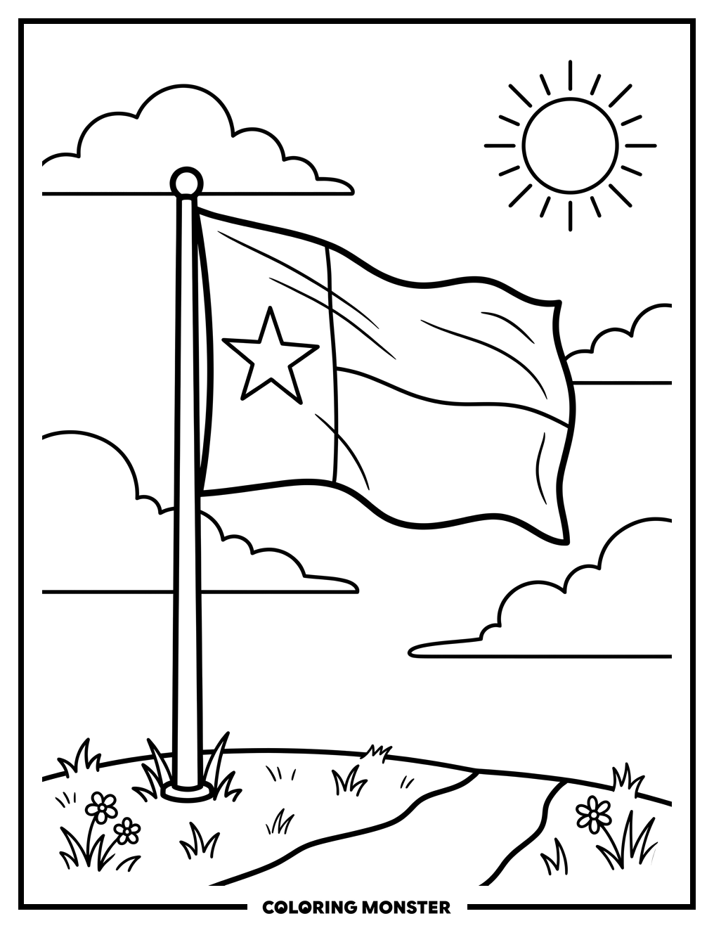 Texas Flag on Pole Coloring Page