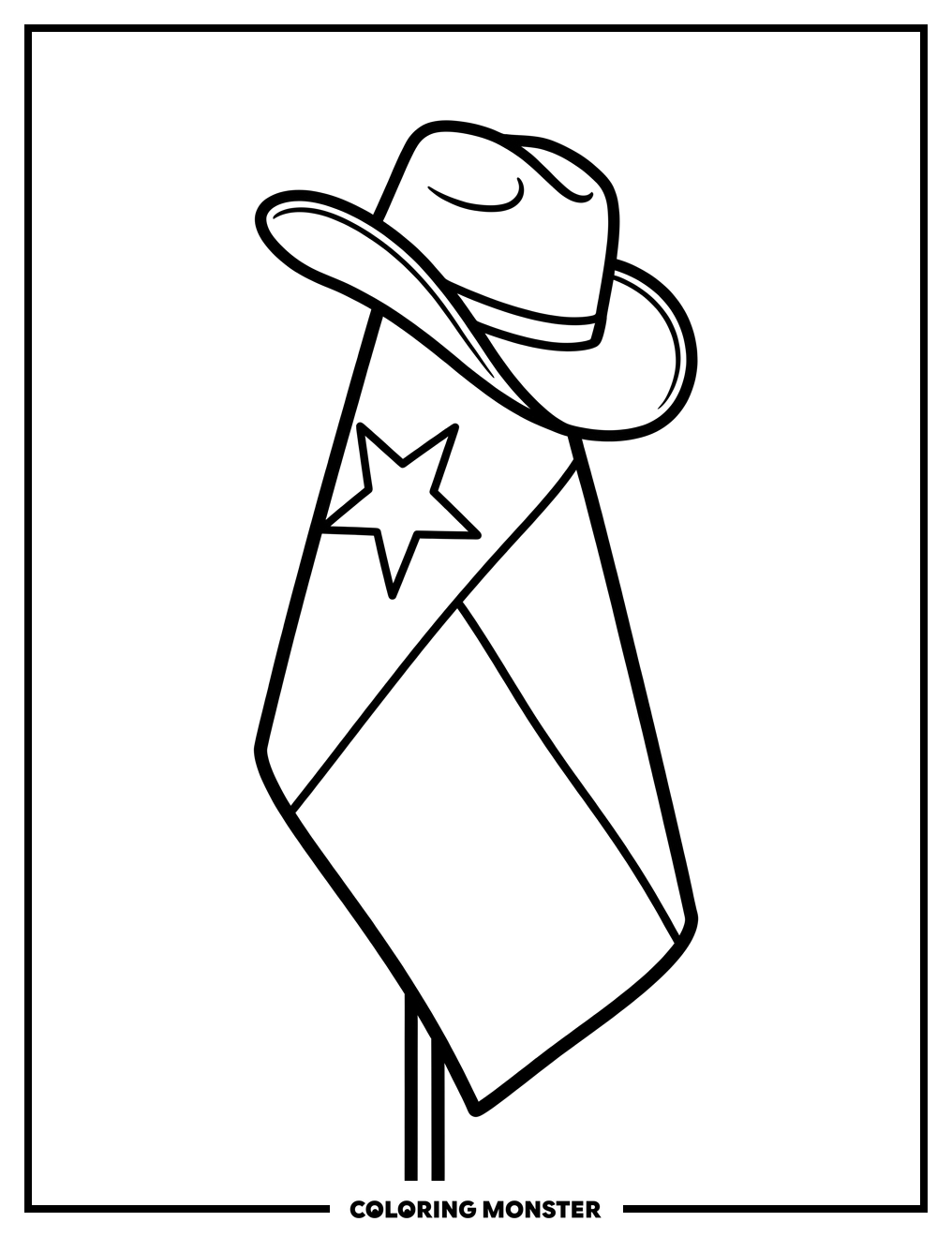 Texas Flag With Cowboy Hat Coloring Page