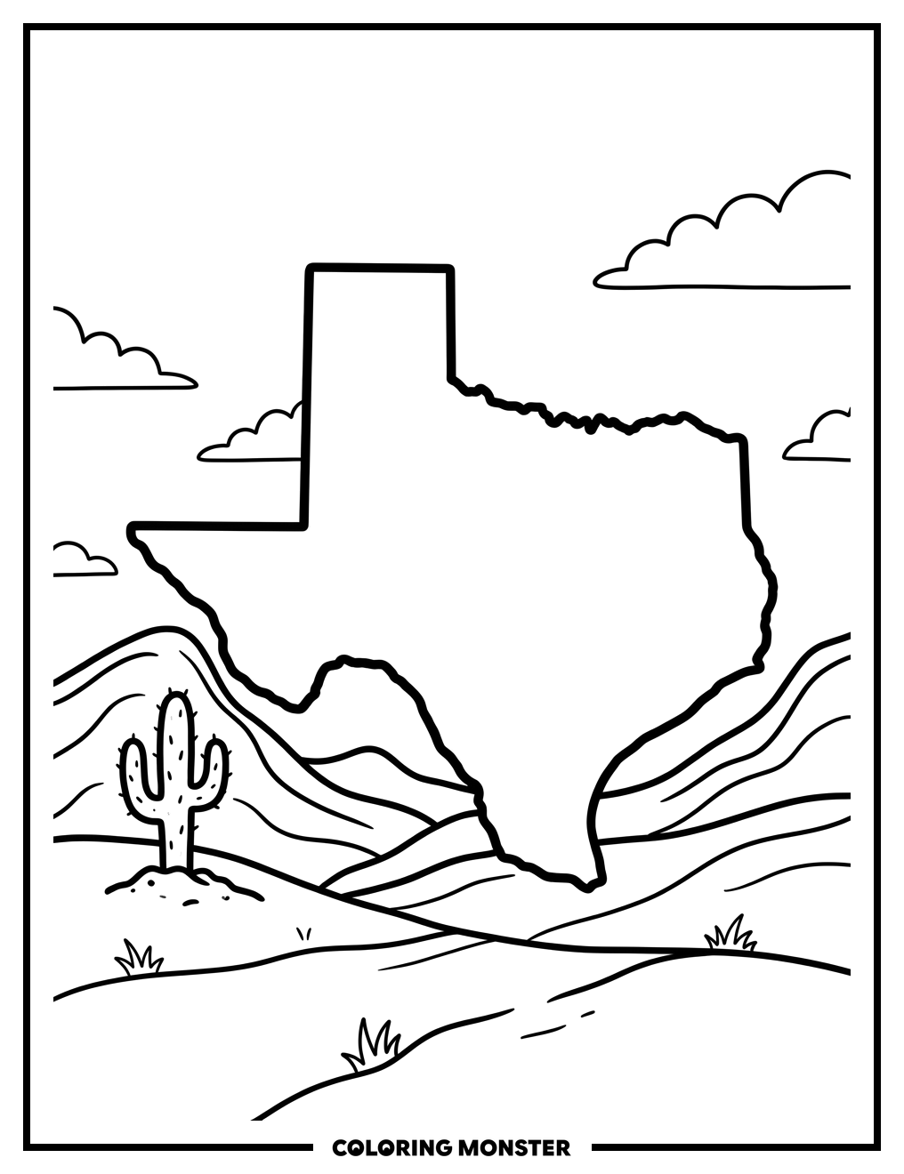 Texas Landscape with Cactus Coloring Page