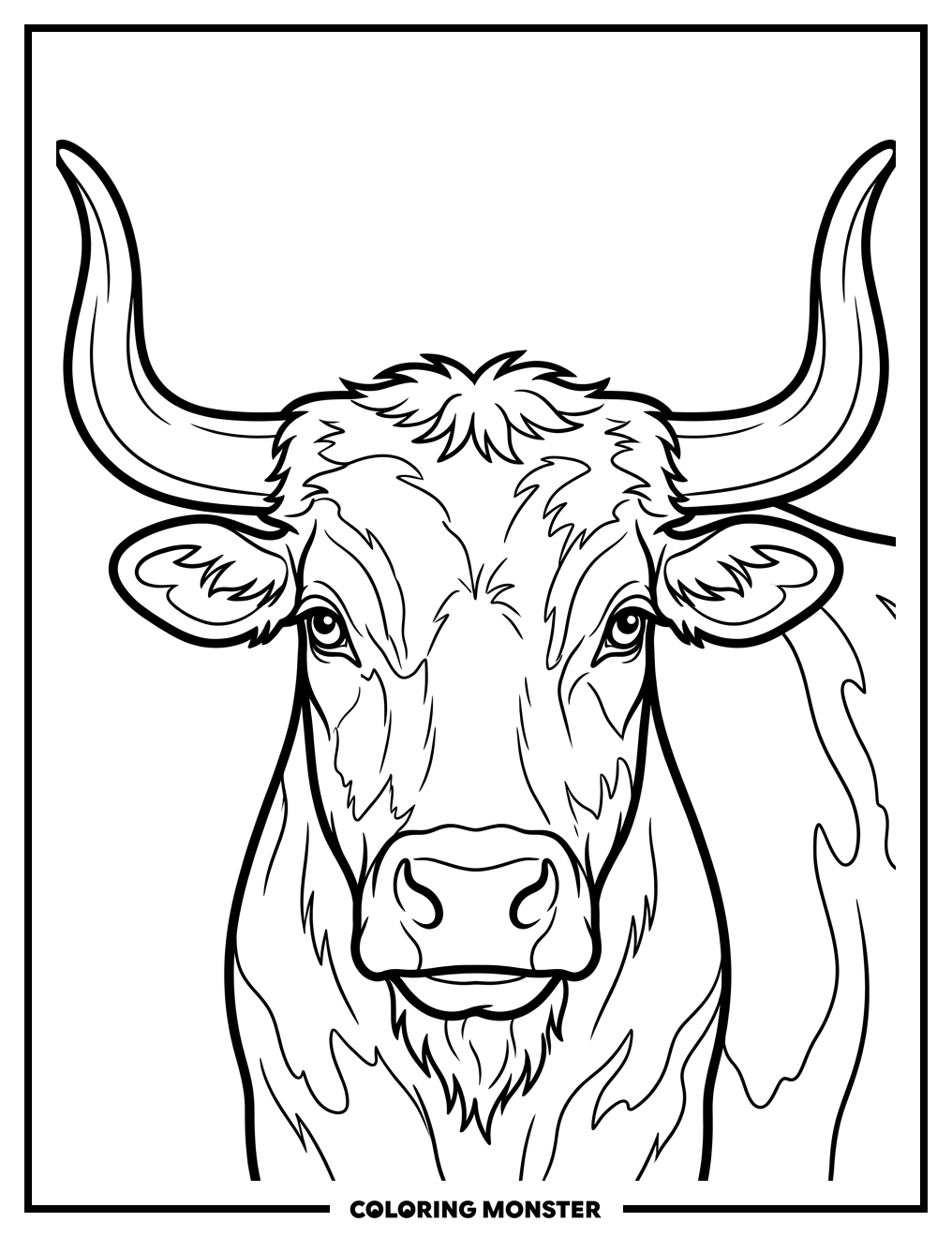 Texas Longhorn Bull Portrait Coloring Page