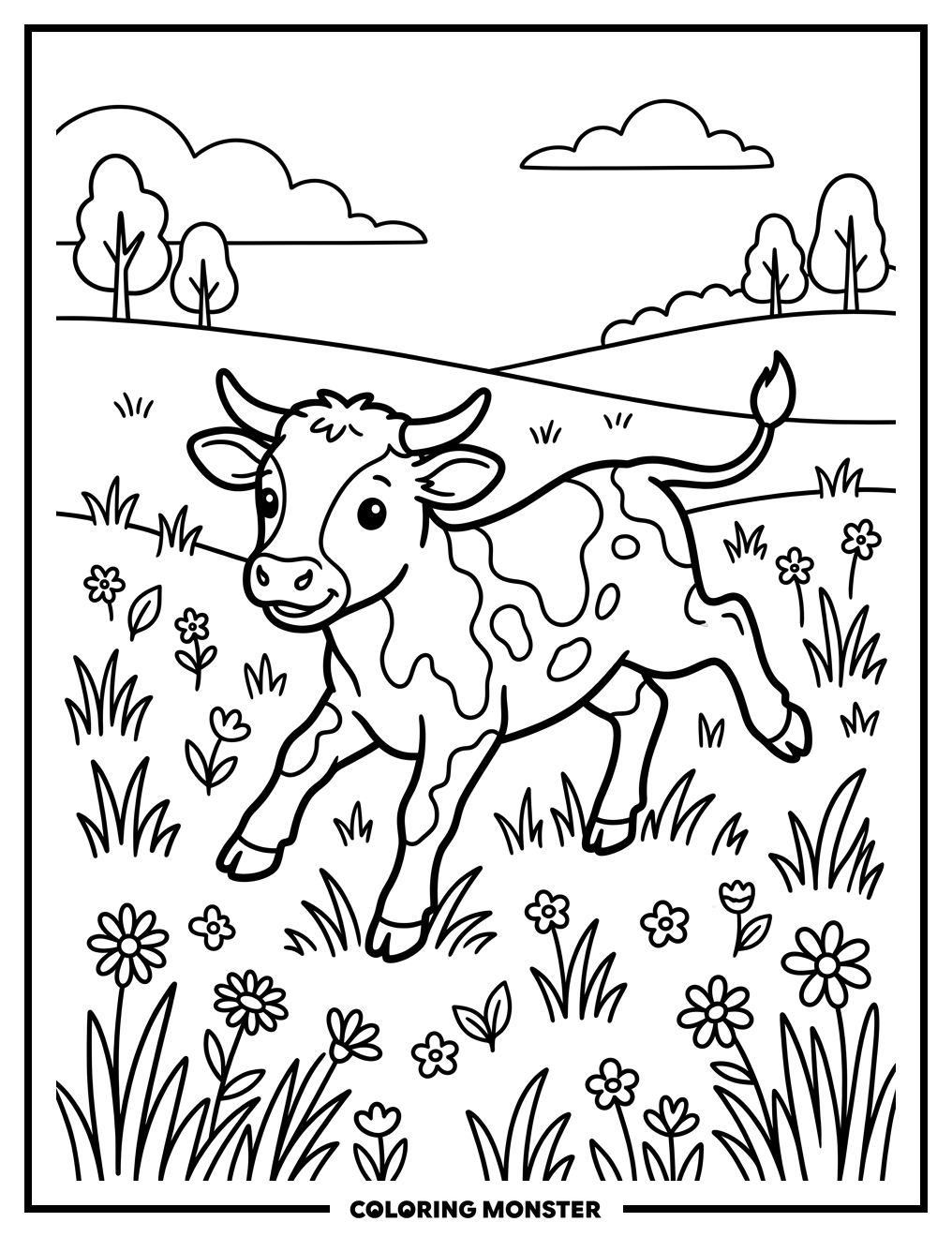 Texas Longhorn Calf With Growing Horns Coloring Page