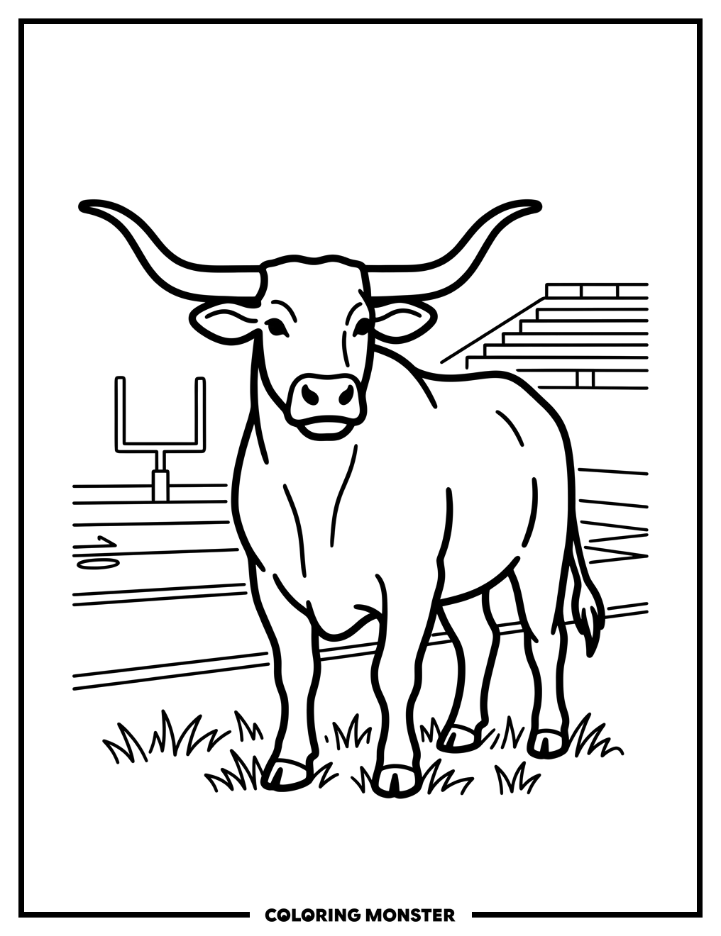 Texas Longhorn Mascot on Football Field Coloring Page