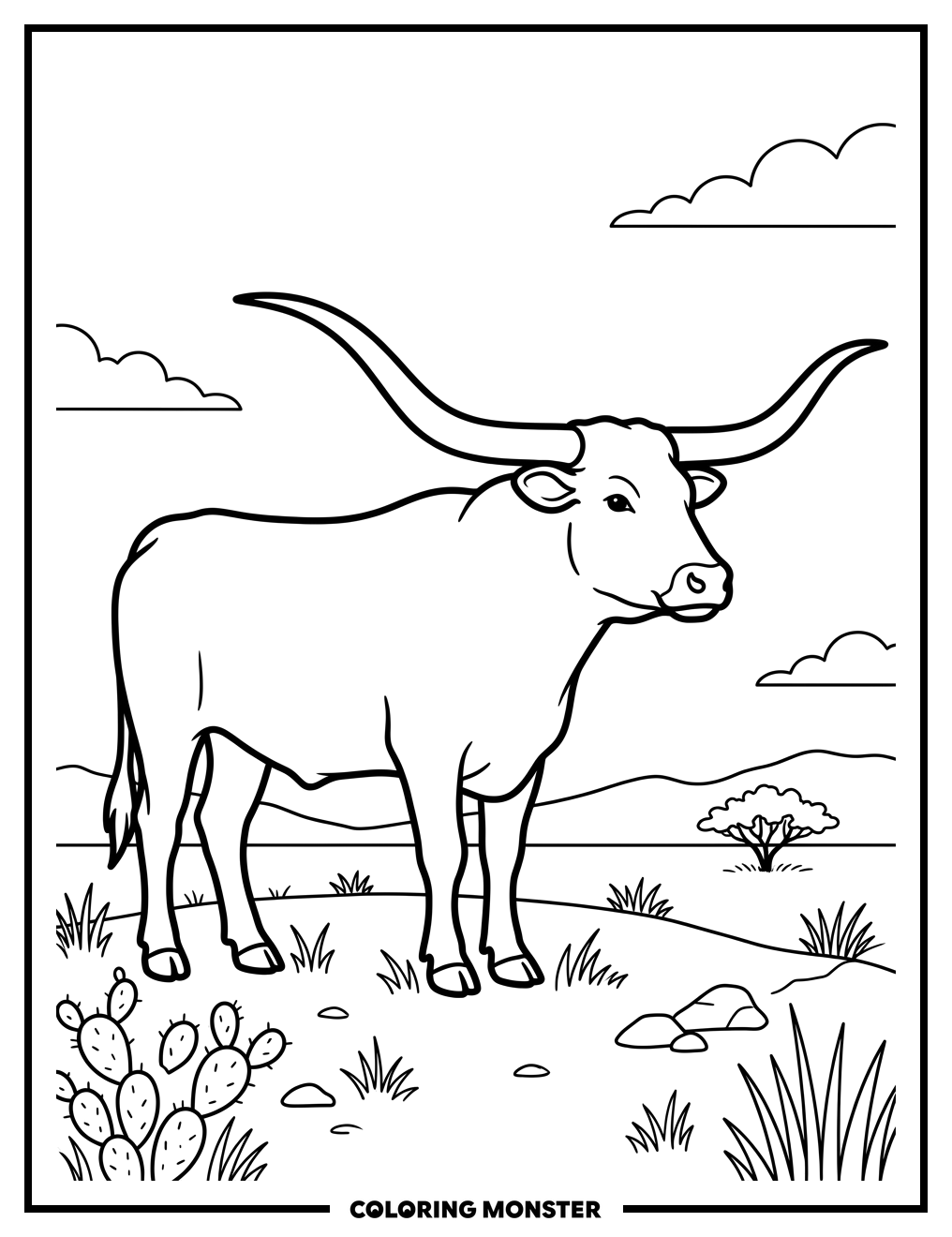 Texas Longhorn Steer Profile Coloring Page