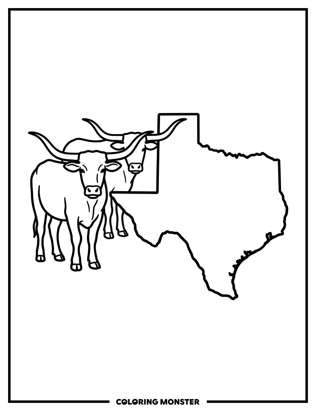 Texas Longhorns Beside State Map Coloring Page