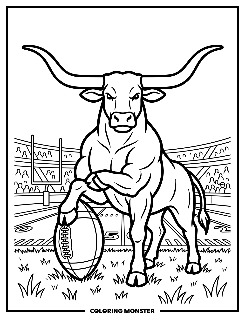 Texas Longhorns Mascot with Football Coloring Page