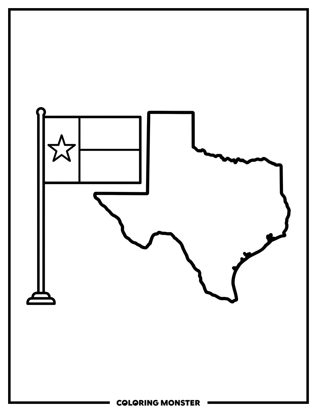 Texas Outline With Lone Star Flag Coloring Page