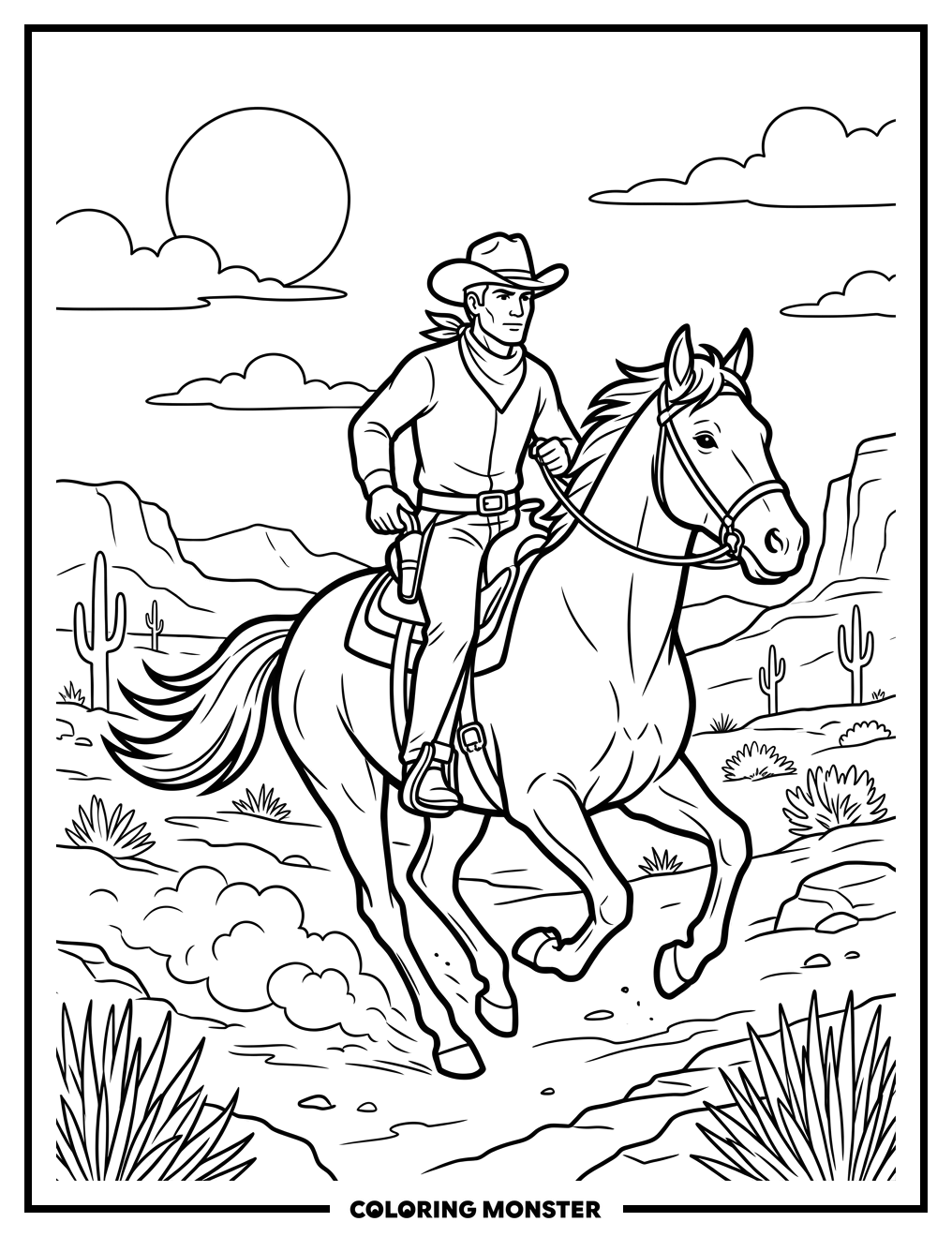 Texas Ranger on Galloping Horse Coloring Page
