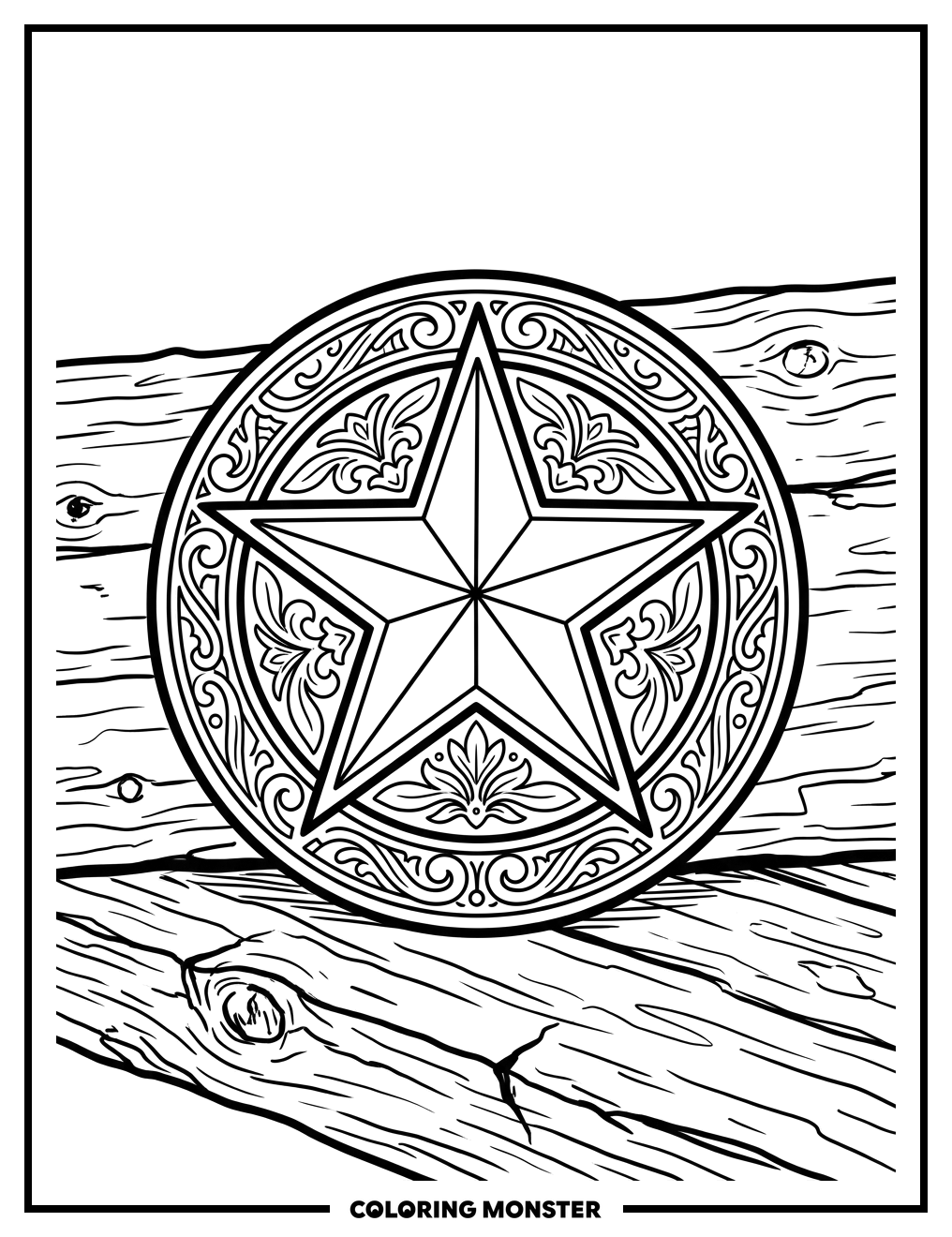Texas Ranger Star Badge Coloring Page