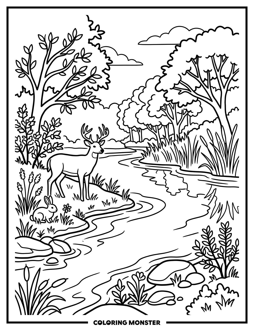 Texas Riverbank Wildlife Coloring Page