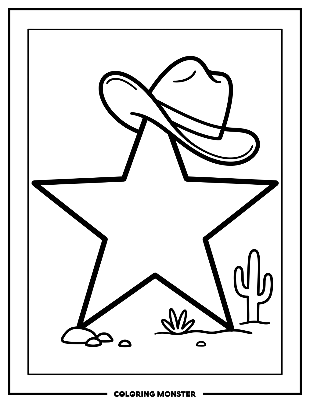Texas Star and Cowboy Hat Coloring Page