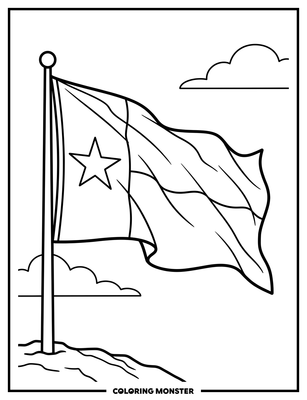 Texas State Flag Waving Coloring Page
