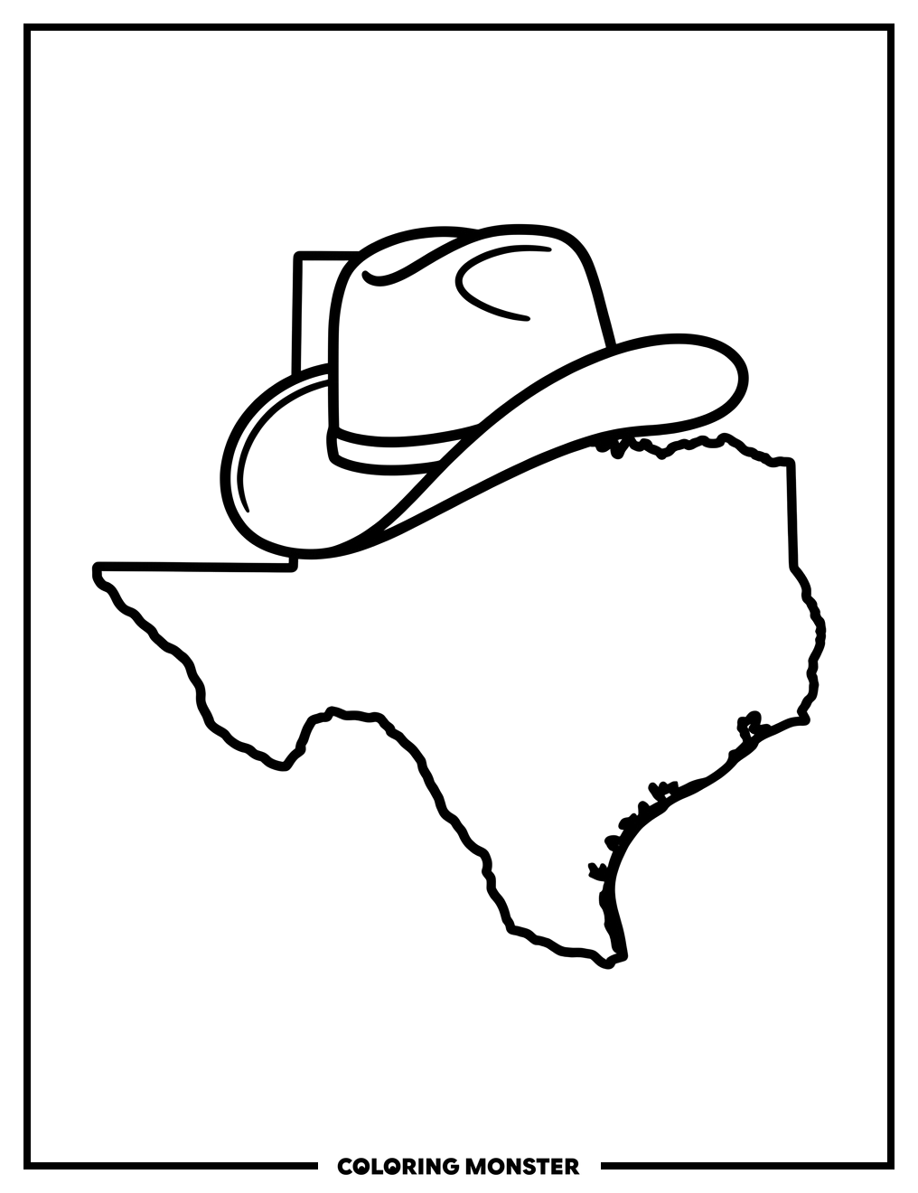 Texas State Map With Cowboy Hat Coloring Page