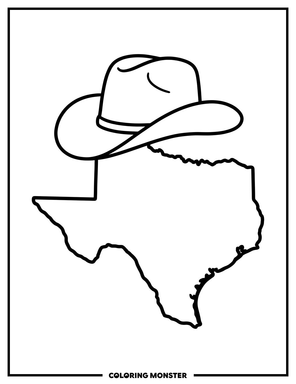 Texas State With Cowboy Hat Coloring Page