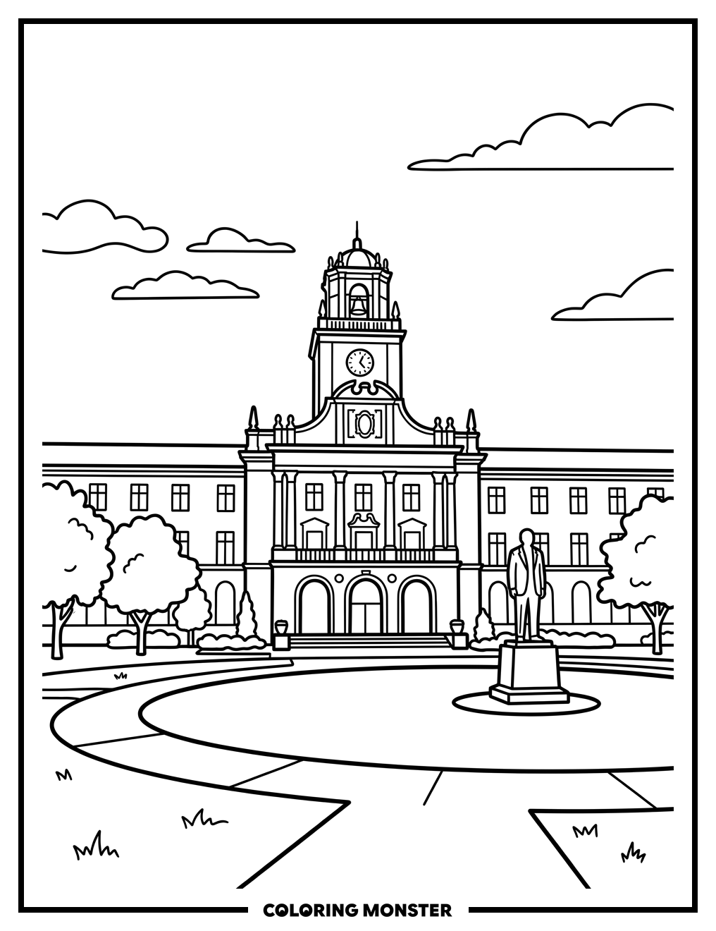 Texas Tech Memorial Circle Landmark Coloring Page