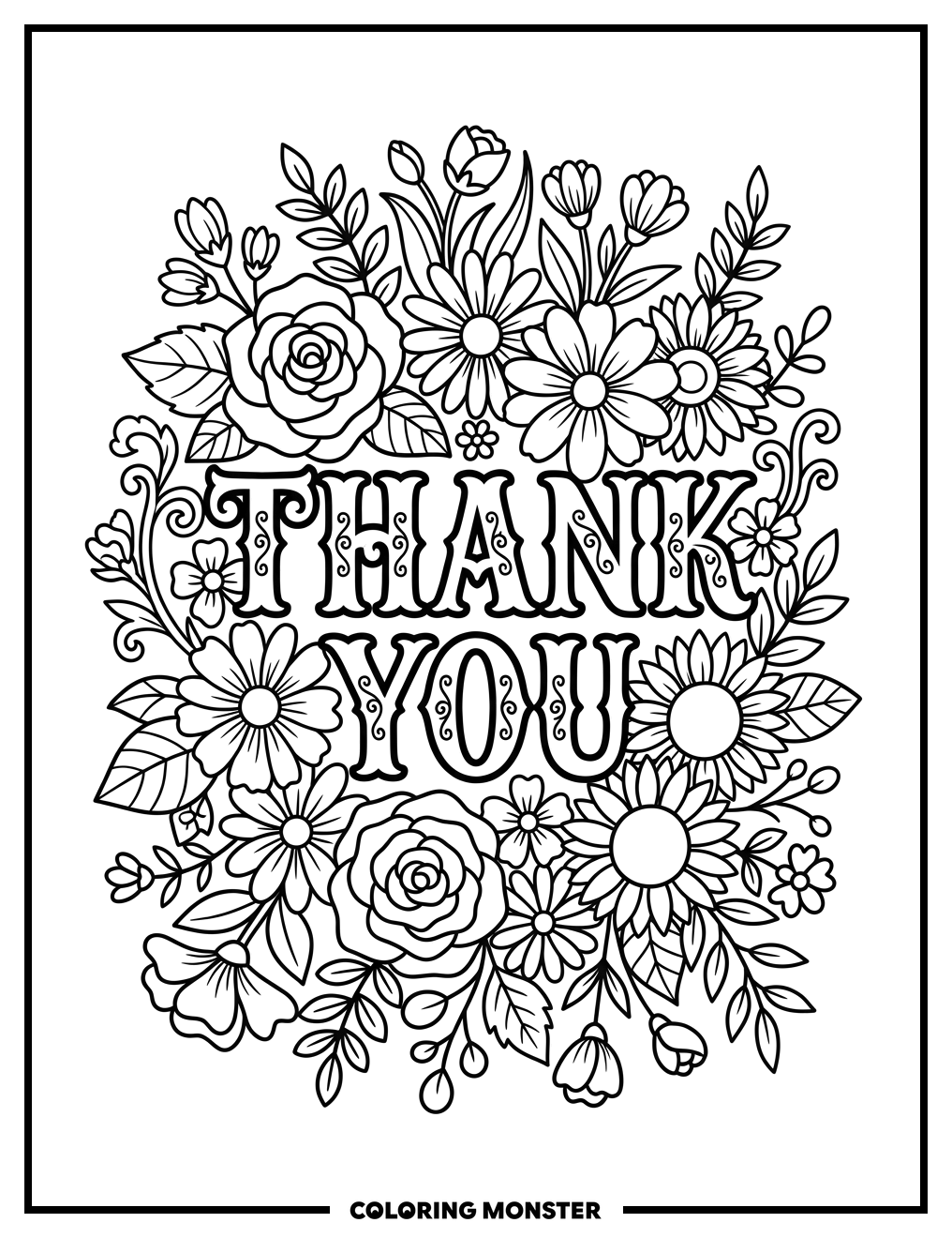 Thank You Floral Arrangement Coloring Page