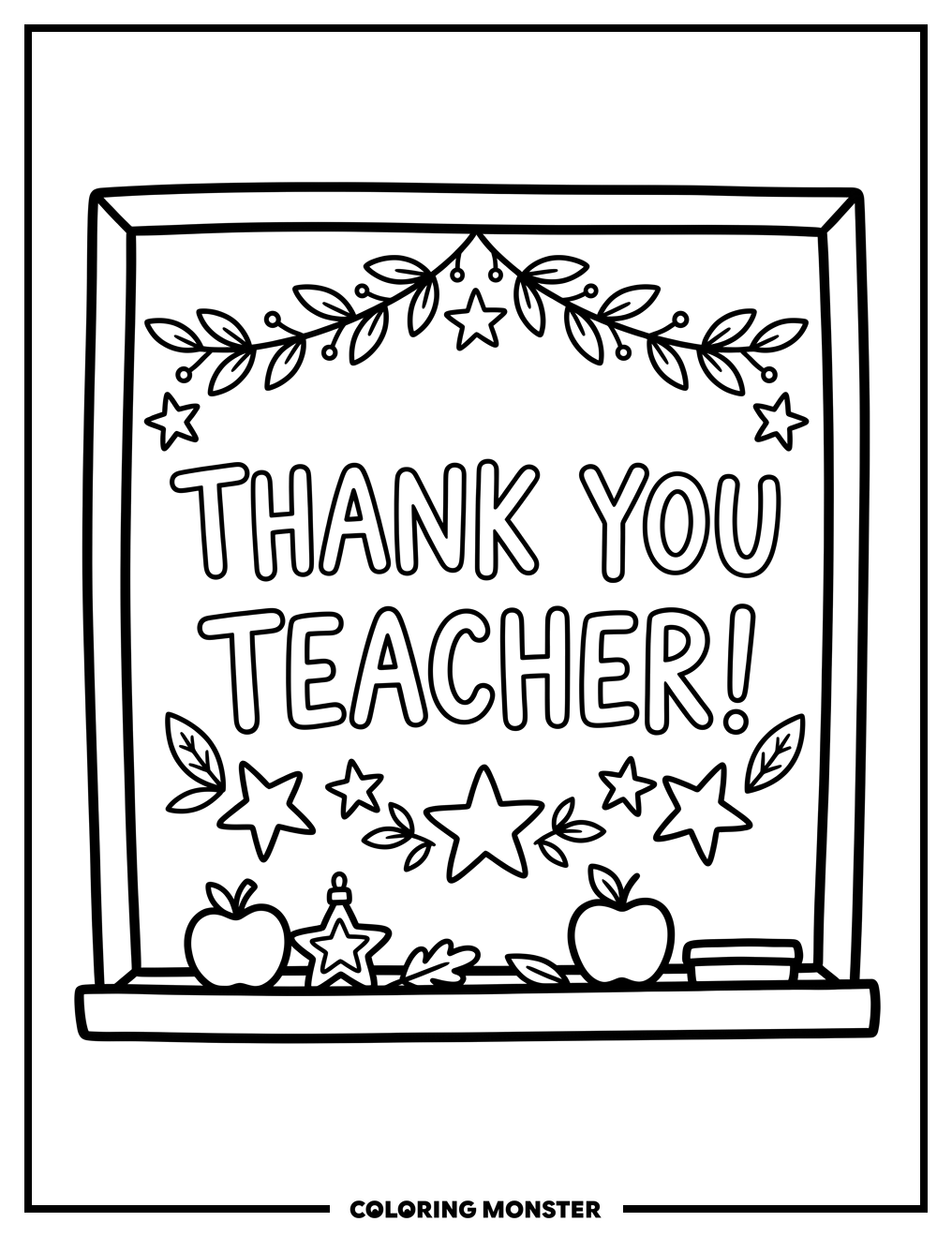 Thank You Teacher Chalkboard Coloring Page