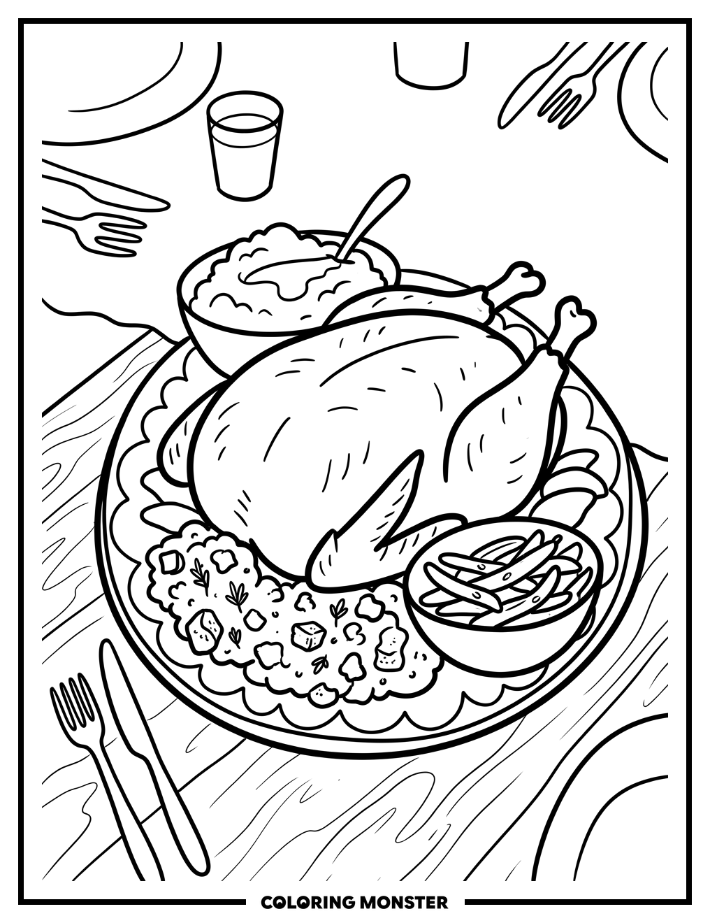 Thanksgiving Turkey Dinner Coloring Page