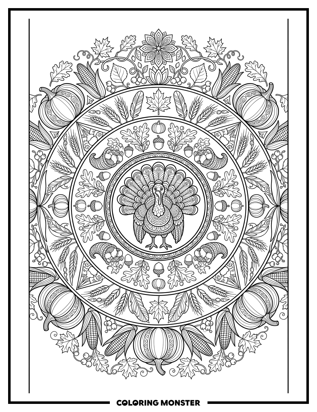 Thanksgiving Turkey Mandala Coloring Page