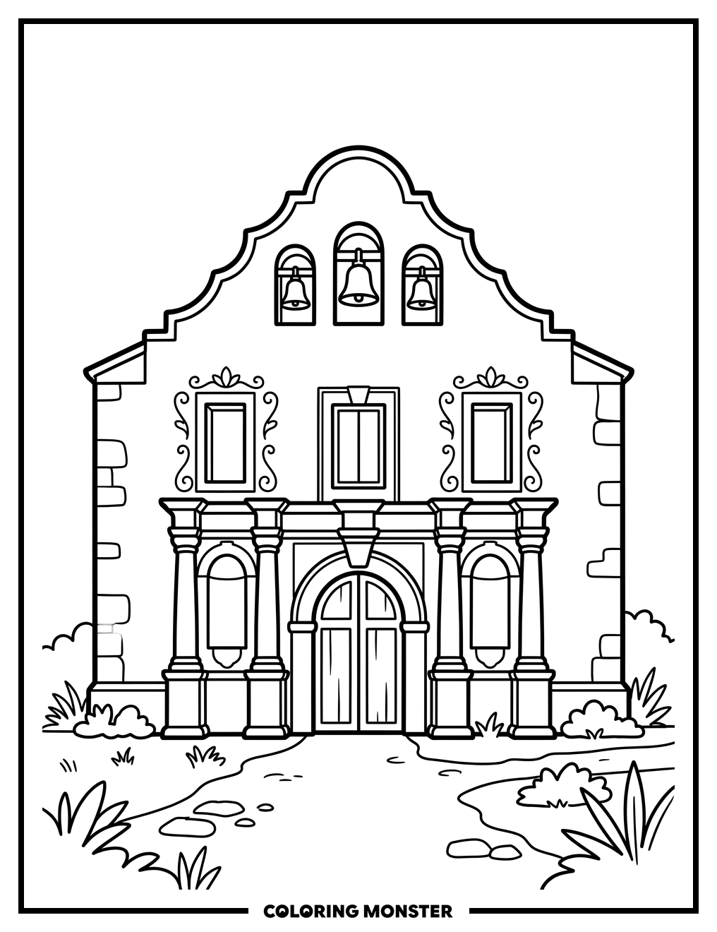 The Alamo Mission Coloring Page