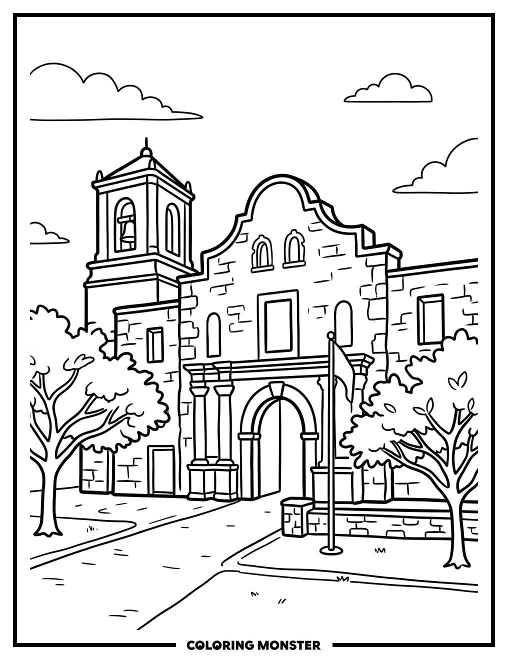 The Alamo Mission Facade Coloring Page