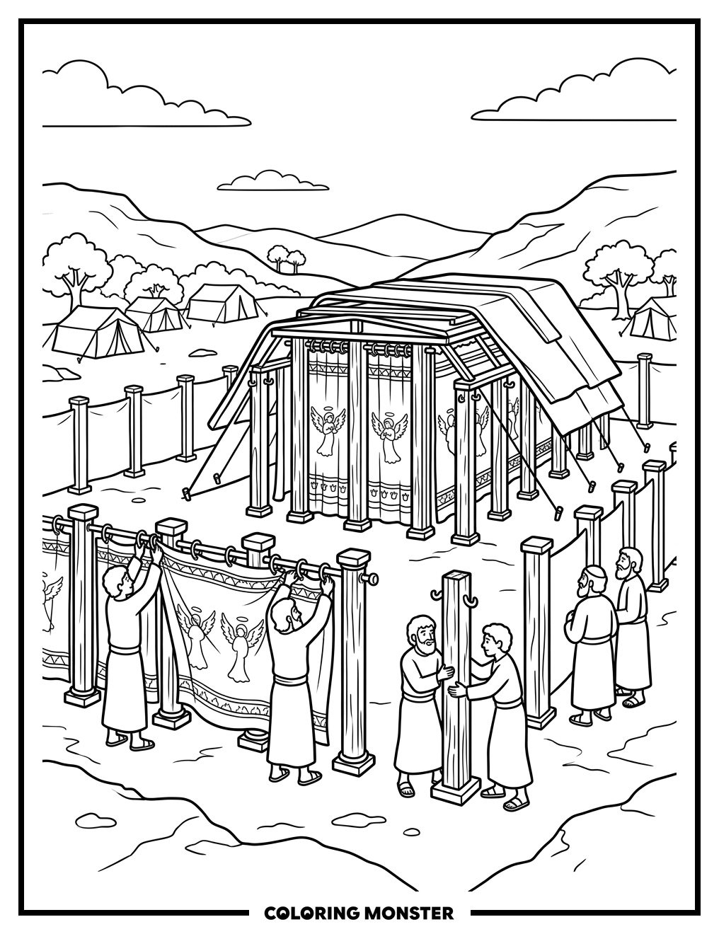 The Biblical Tabernacle Construction Coloring Page