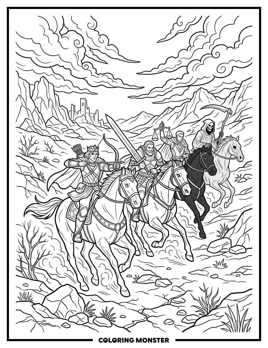 The Four Horsemen of the Apocalypse Coloring Page