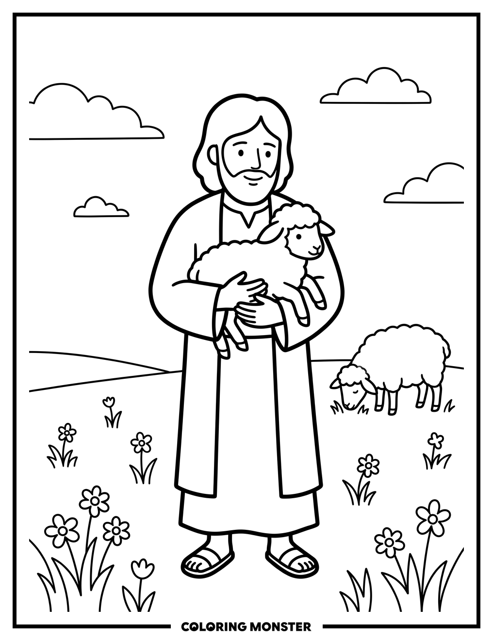 The Good Shepherd With A Lamb Coloring Page