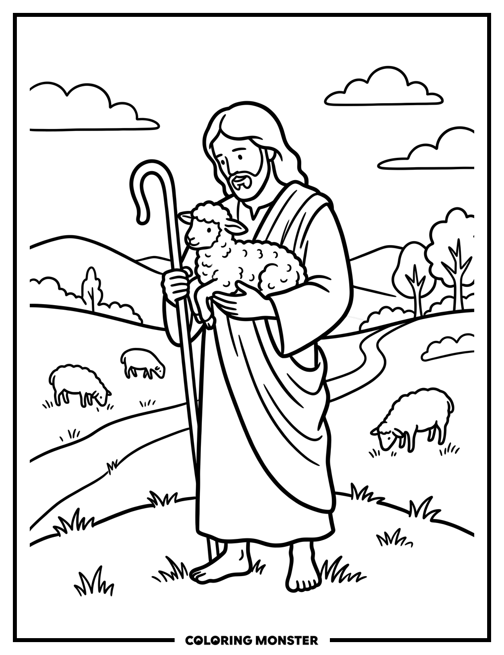 The Good Shepherd With Lamb Coloring Page