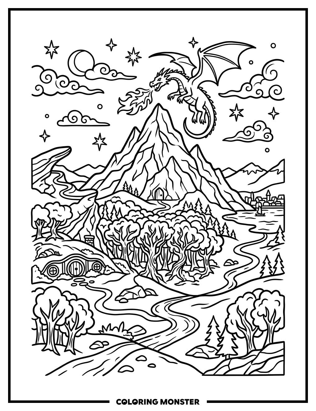 The Hobbit Book Cover Scene Coloring Page
