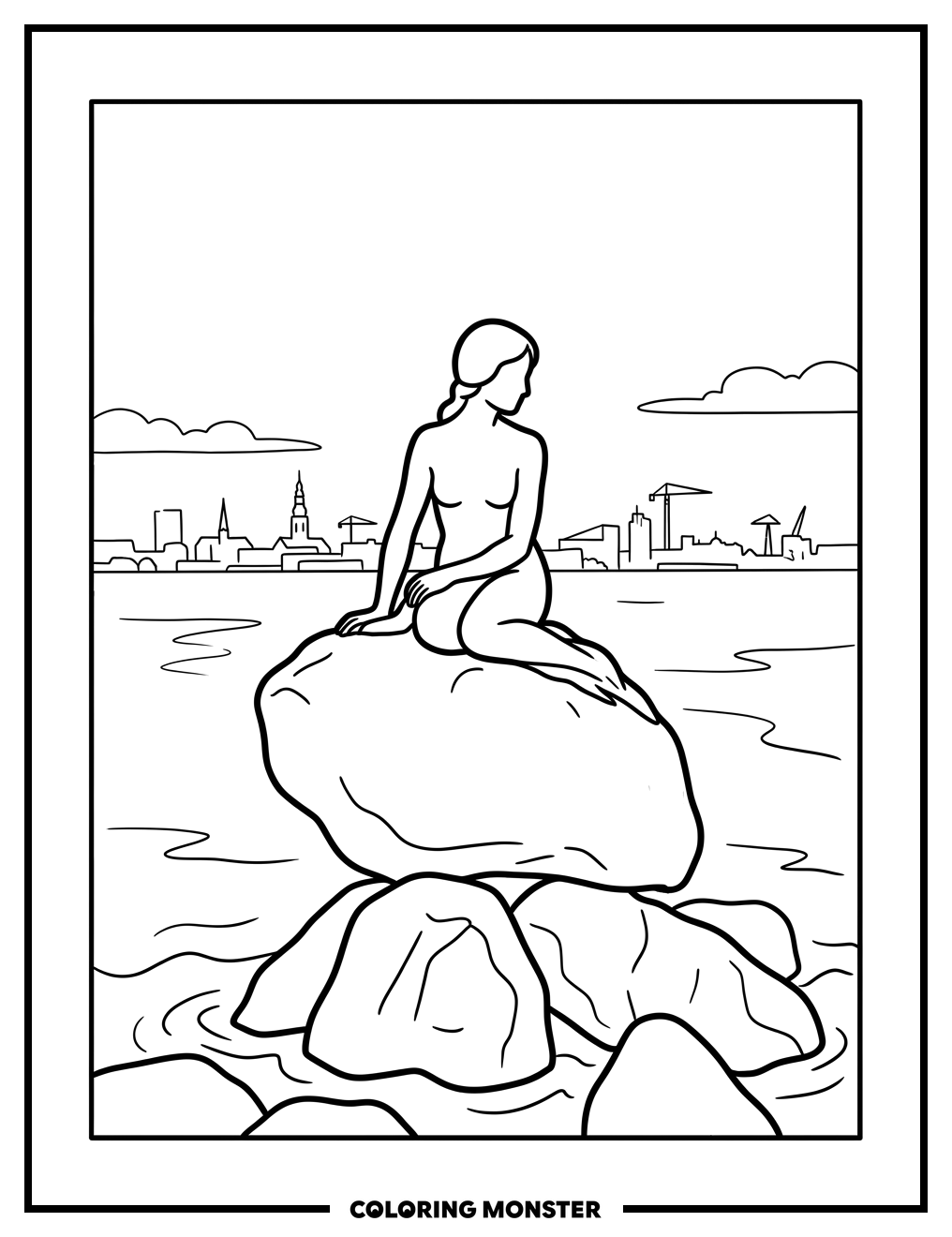 The Little Mermaid Statue Coloring Page