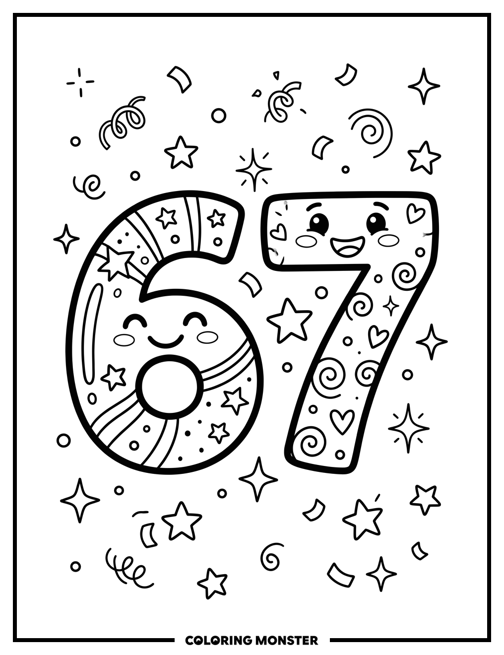 The Number 67 Coloring Page