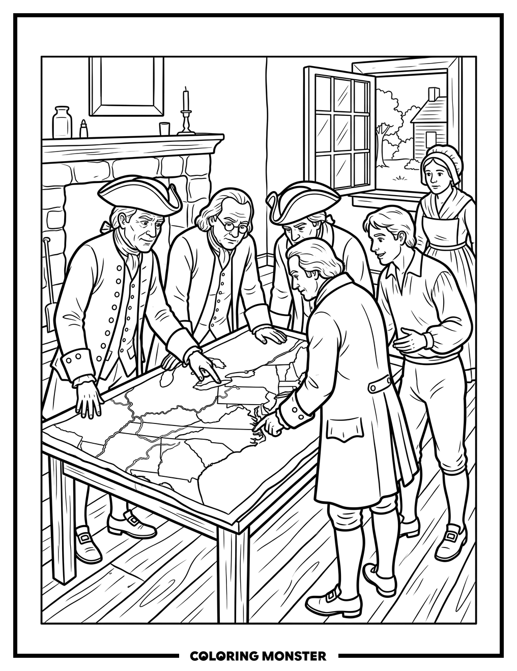Thirteen Colonies Map Discussion Coloring Page