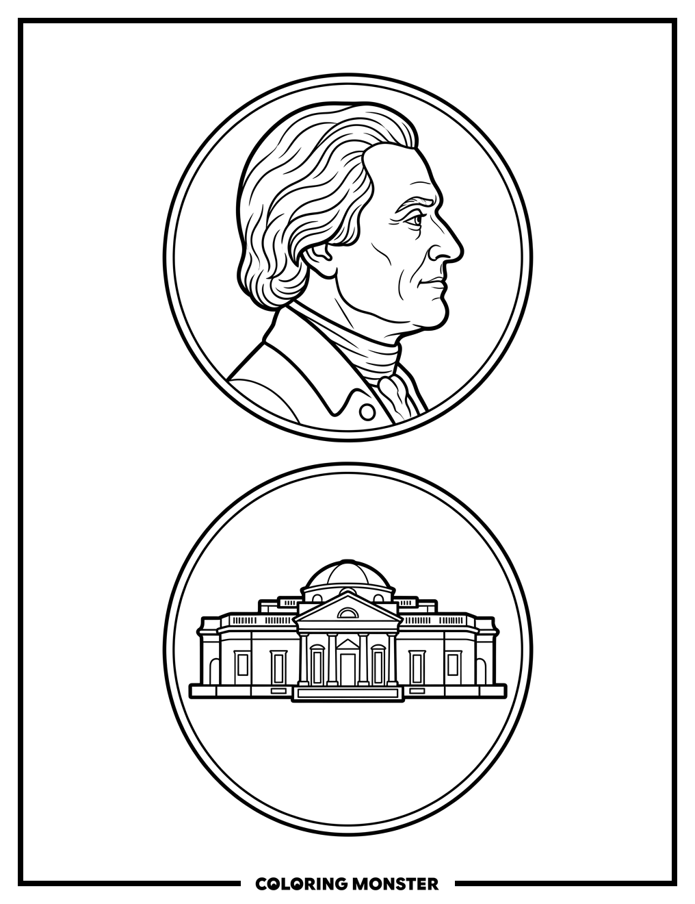 Thomas Jefferson Nickel Coin Coloring Page