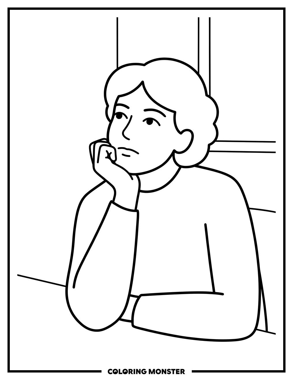 Thoughtful Person Contemplating Coloring Page