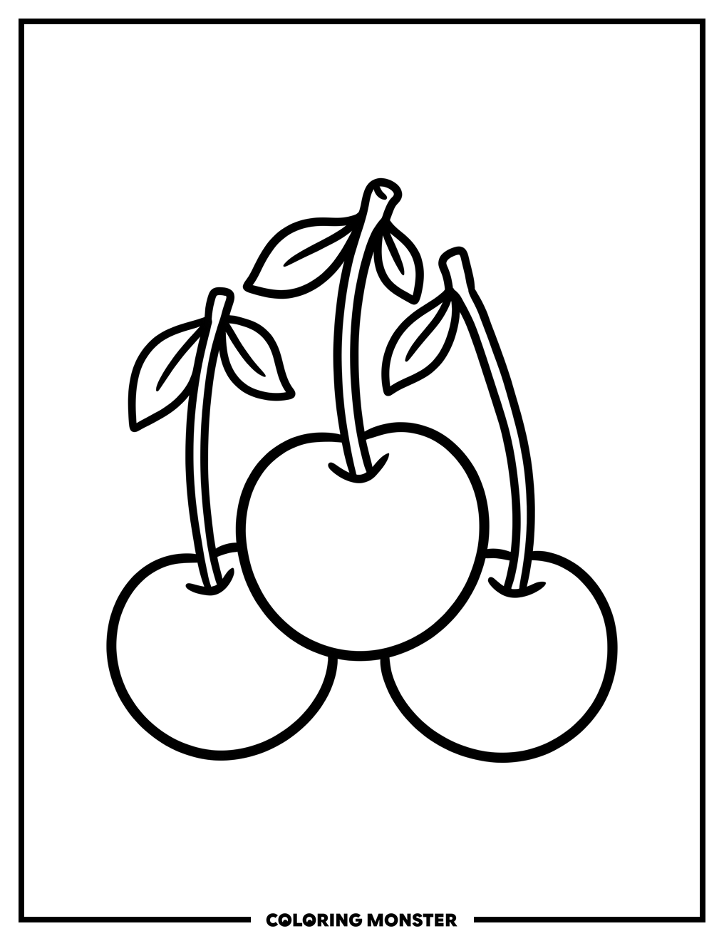 Three Bright Red Cherries Coloring Page