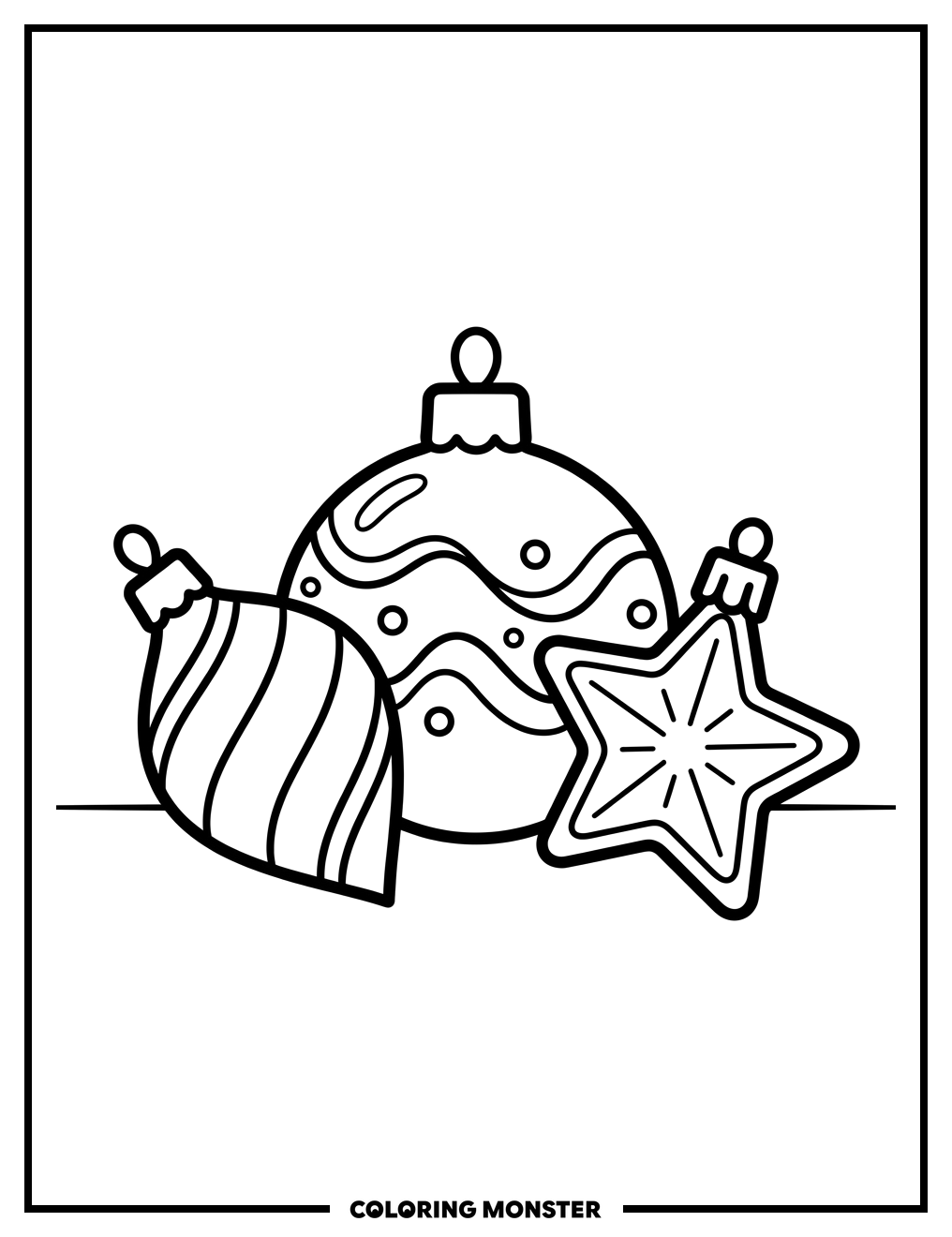 Three Christmas Ornaments Together Coloring Page