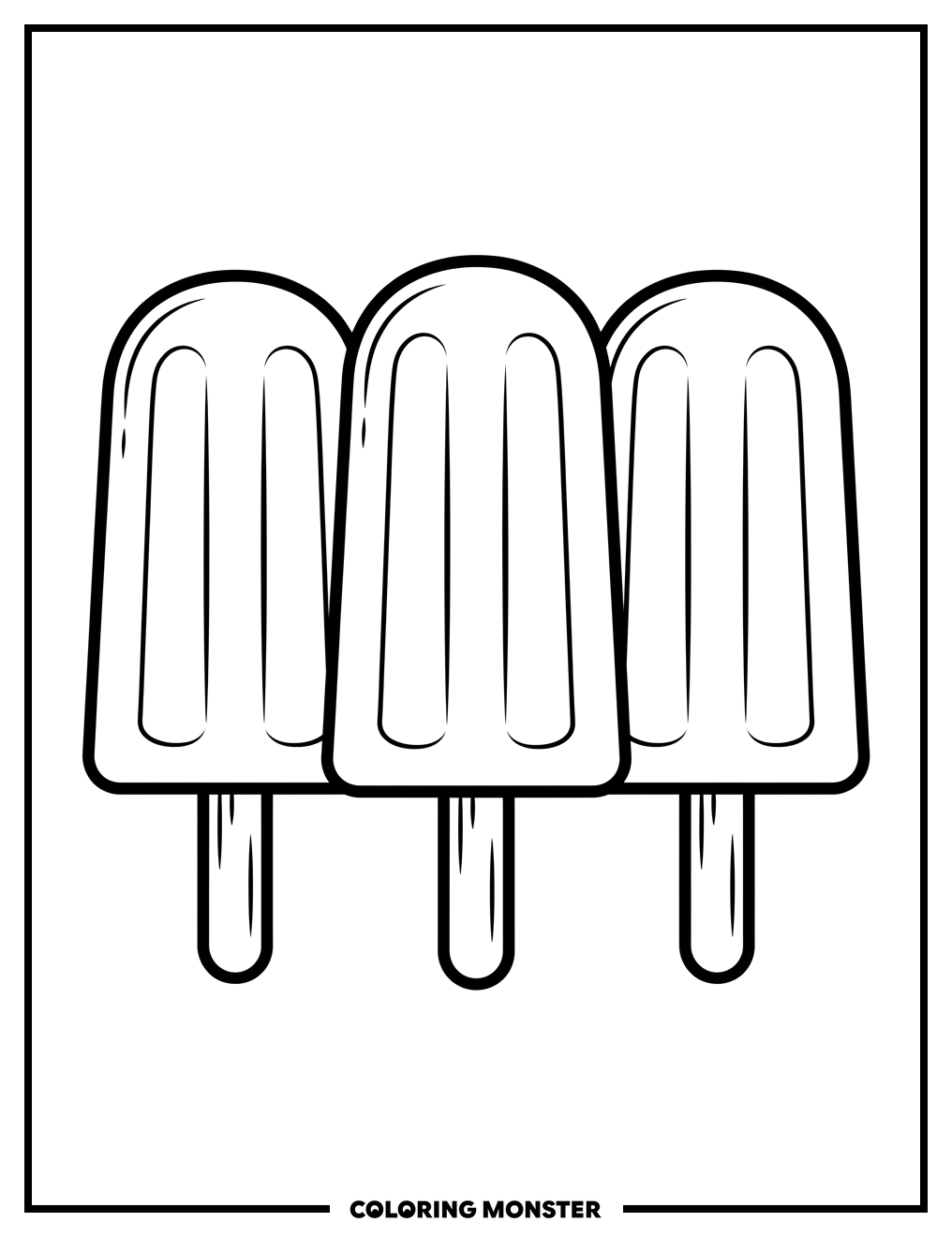 Three Colorful Popsicles Coloring Page
