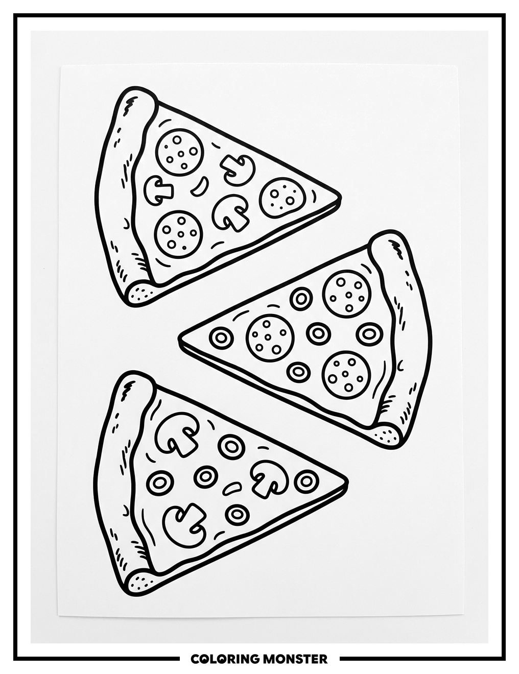 Three Delicious Pizza Slices Coloring Page