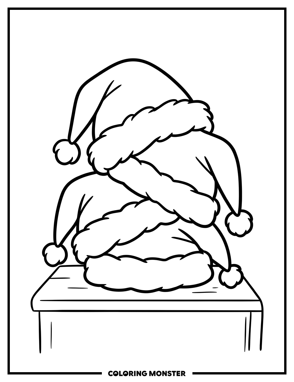 Three Piled Santa Hats Coloring Page