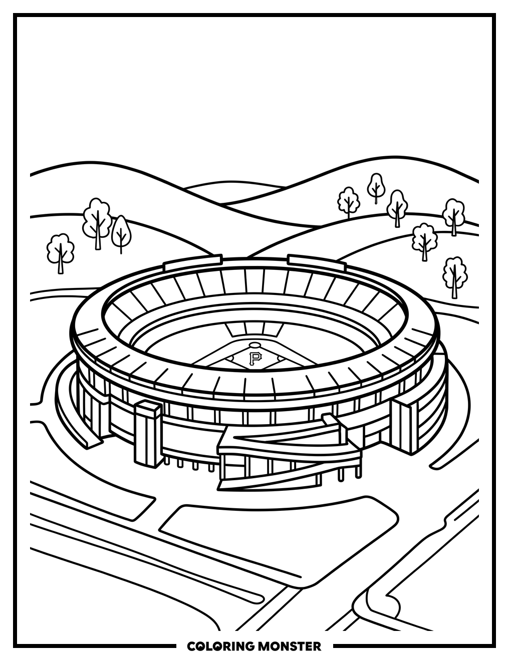 Three Rivers Stadium Outline Coloring Page