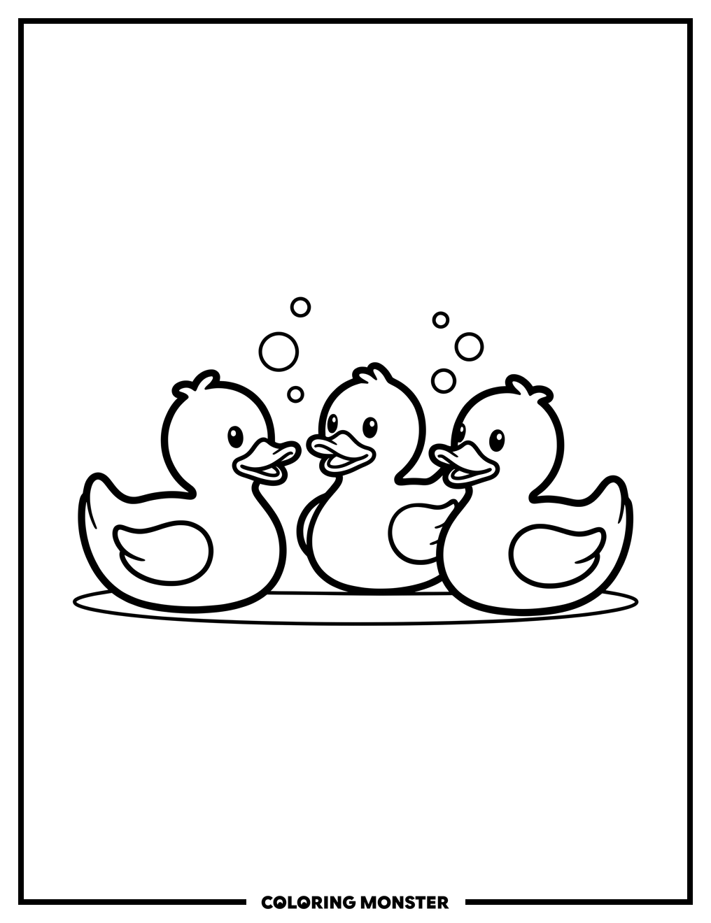 Three Rubber Ducks Chatting Coloring Page