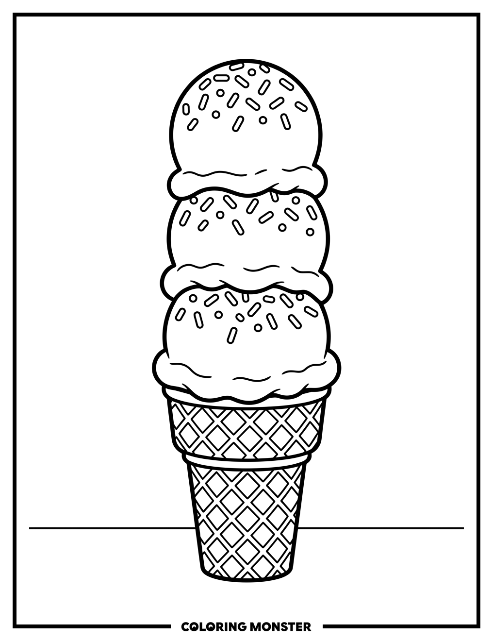 Three Scoop Ice Cream Cone Coloring Page
