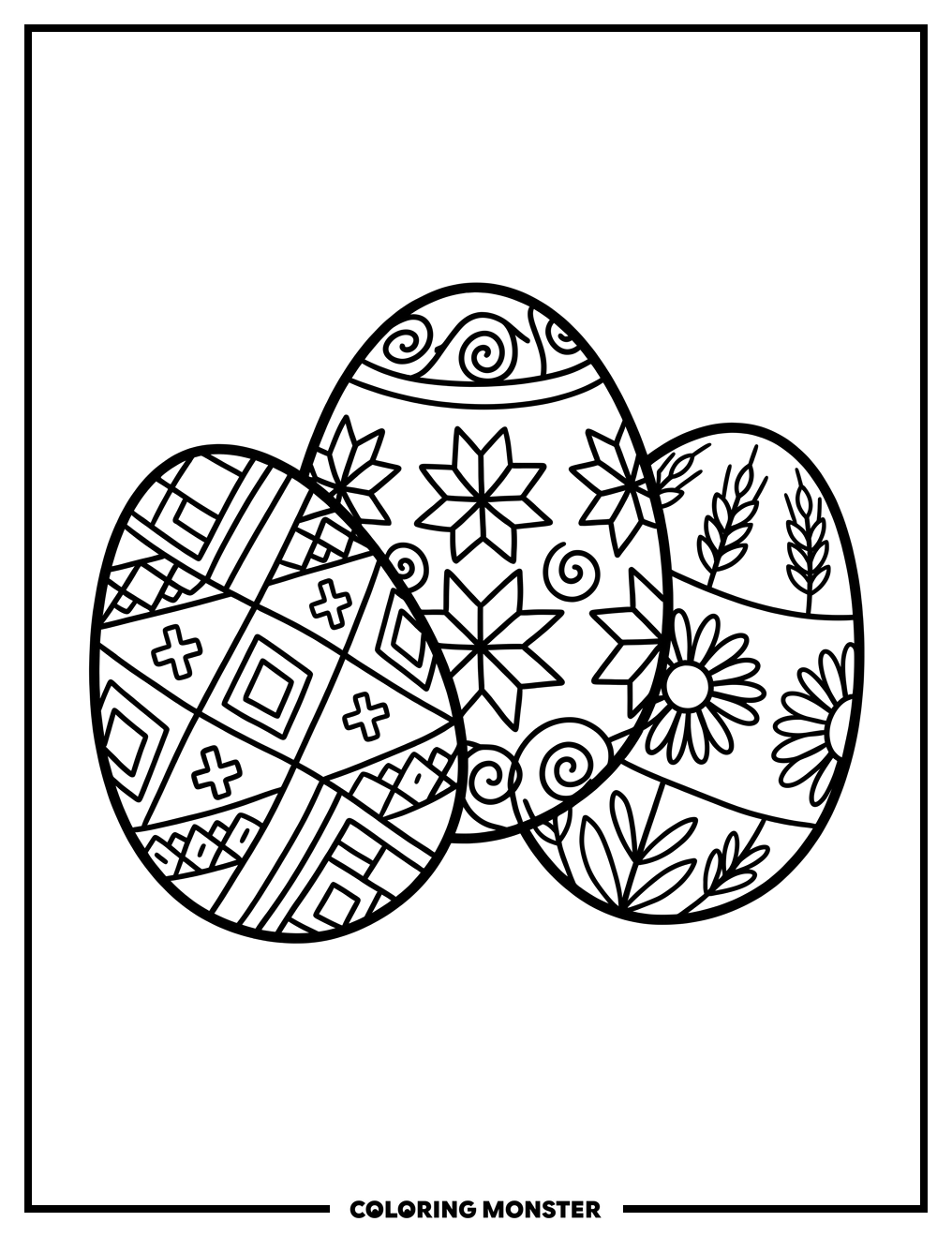 Three Ukrainian Easter Eggs Coloring Page