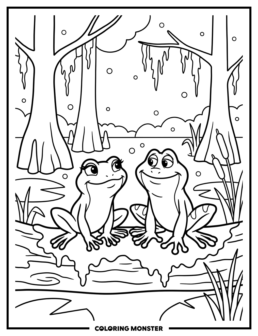 Tiana and Naveen as Frogs Coloring Page
