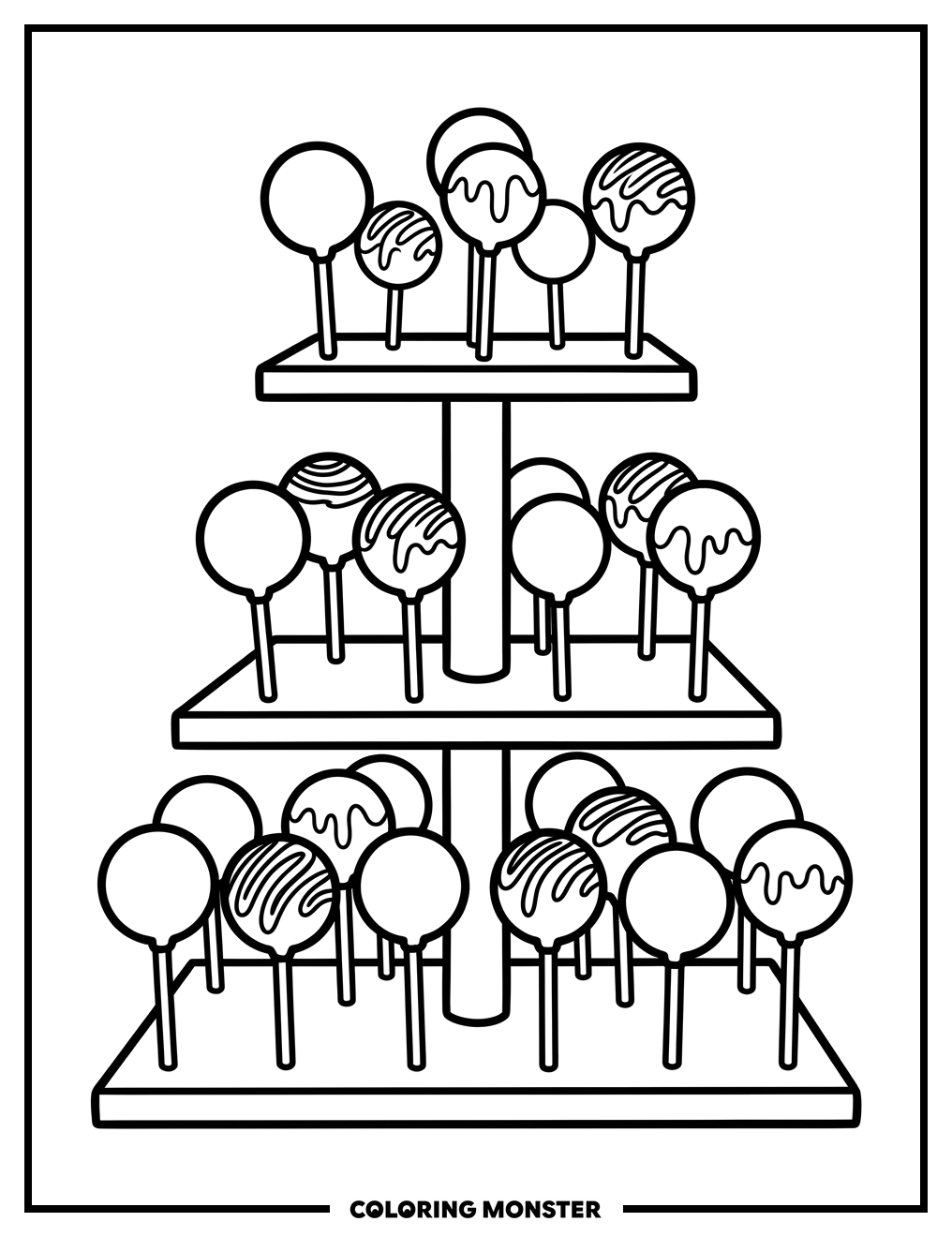 Tiered Stand of Cake Pops Coloring Page