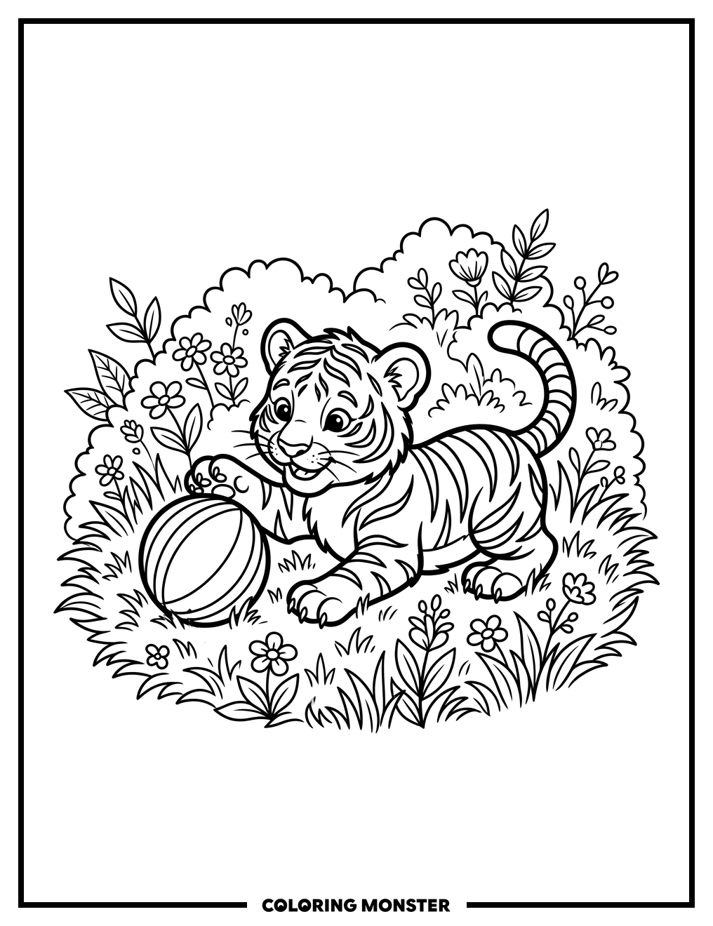 Tiger Cub Playing With Ball Coloring Page