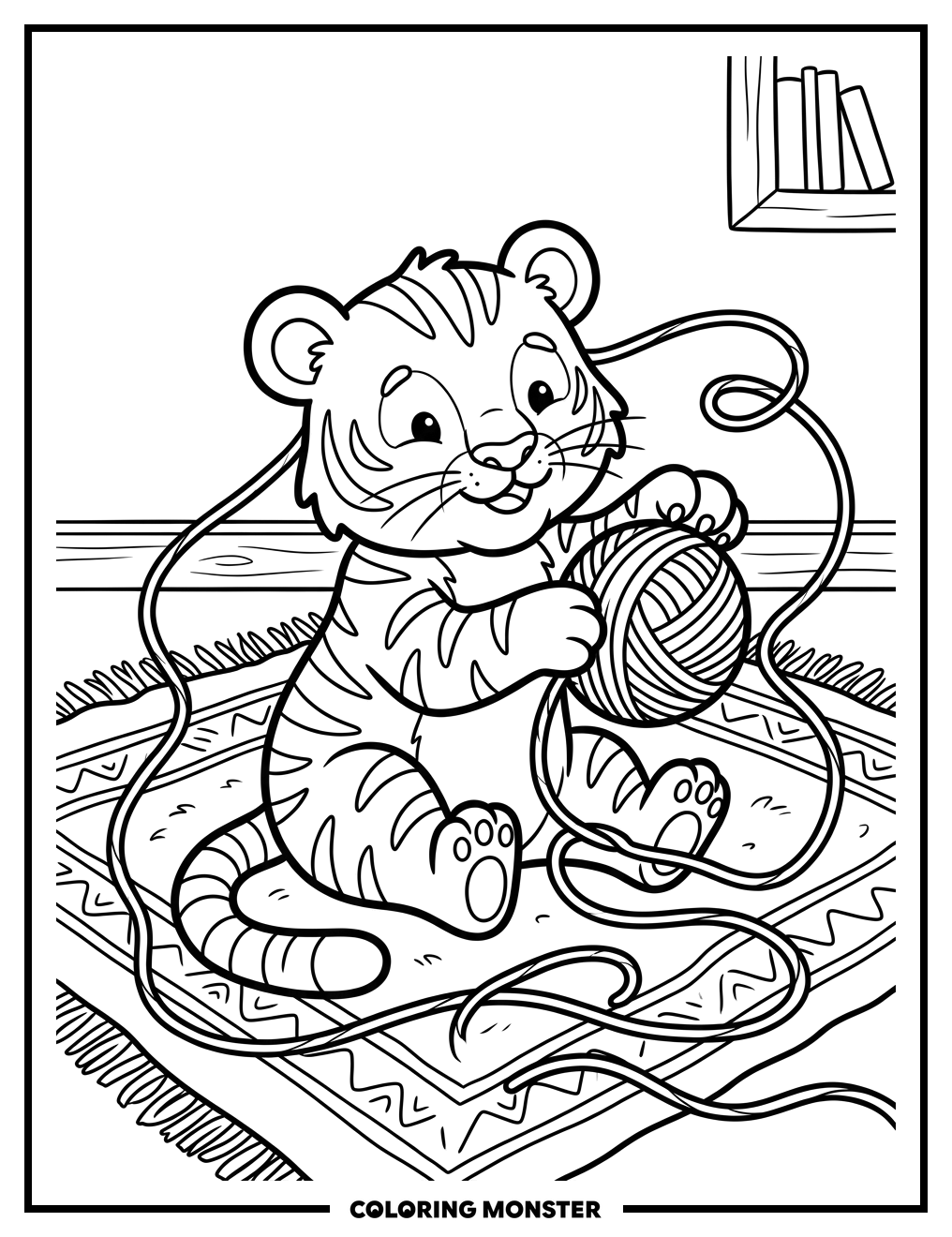 Tiger Cub Playing with Yarn Coloring Page