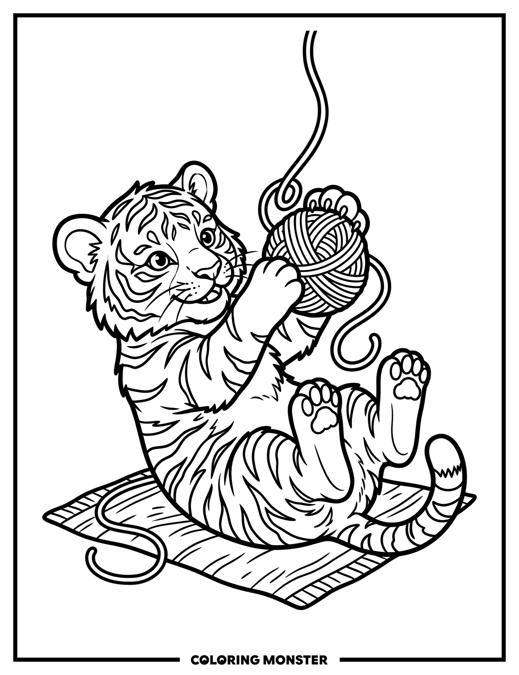 Tiger Cub Playing With Yarn Coloring Page