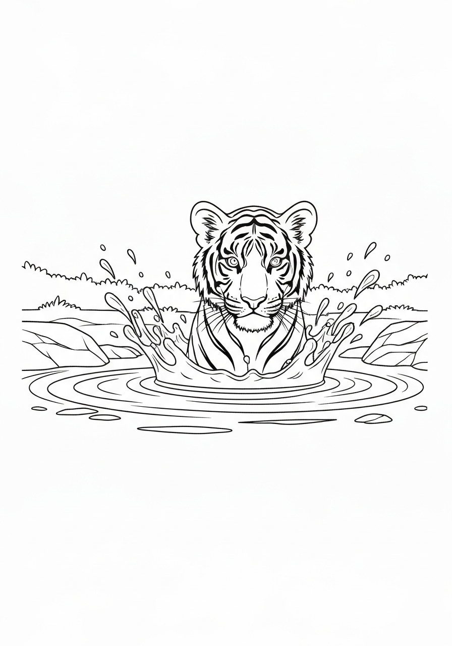 Tiger Cub Splashing In A Puddle