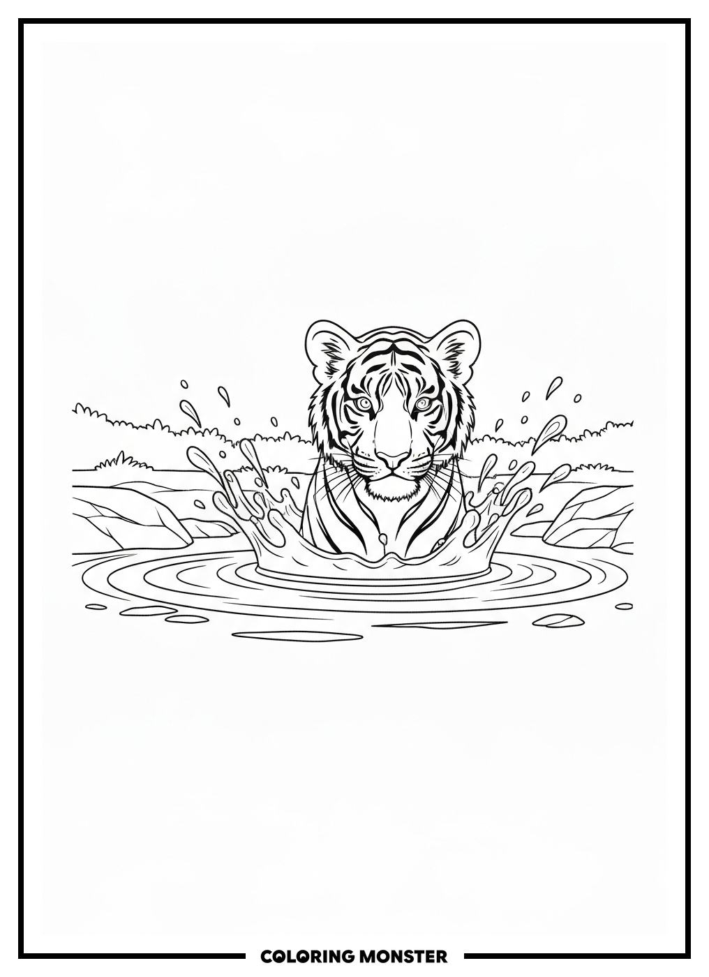 Tiger Cub Splashing In A Puddle Coloring Page